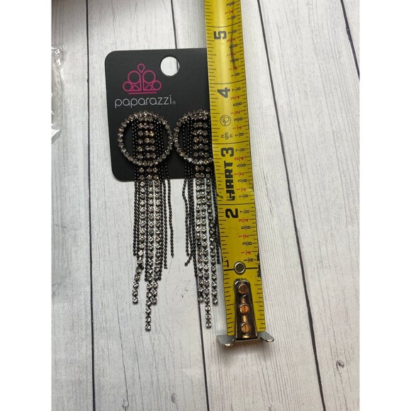 Paparazzi Dazzle by Default Black Post Earrings 3.5 Inches Rhinestone - Picture 4 of 4